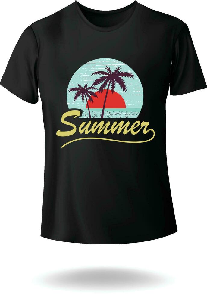 verano tipografía vector camiseta diseño con palma árbol mar playa amanecer Mañana ver eps 10