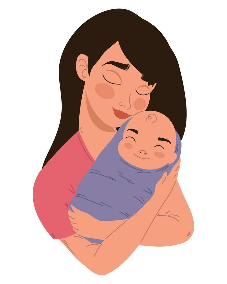 Mother and child embracing over white vector