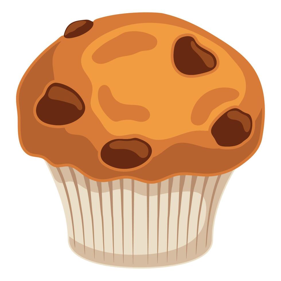 Baked chocolate muffin over white vector