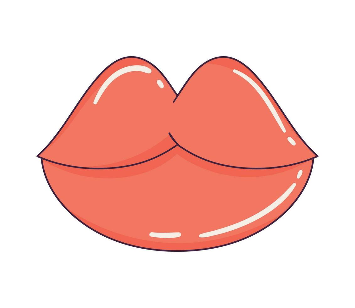 rojo labios retro estilo icono vector