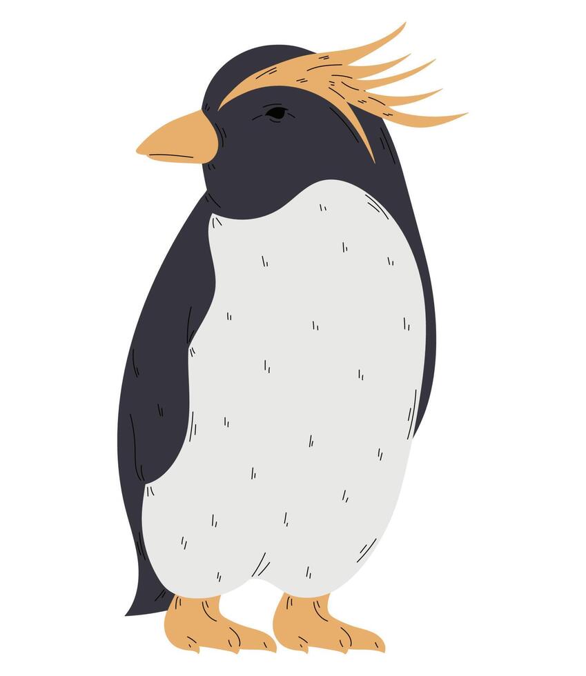 linda pingüino en pie terminado blanco vector