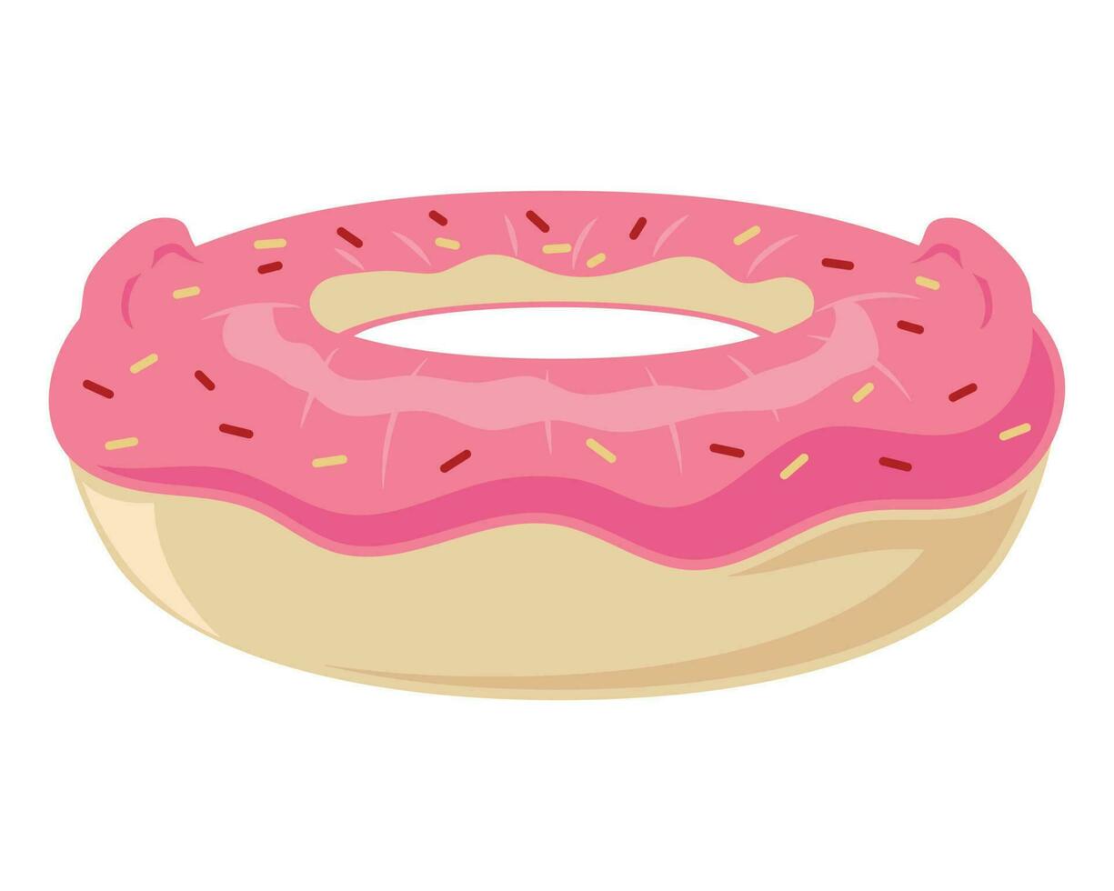 donut with strawberry cream over white vector