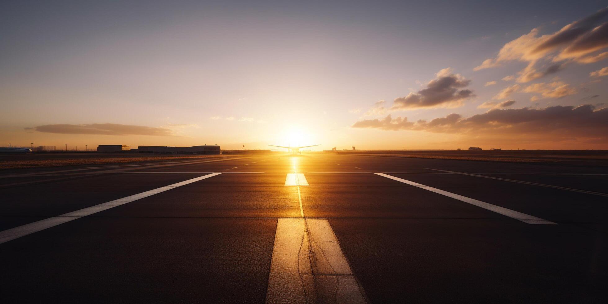 A picture of an airport with a sunset photo