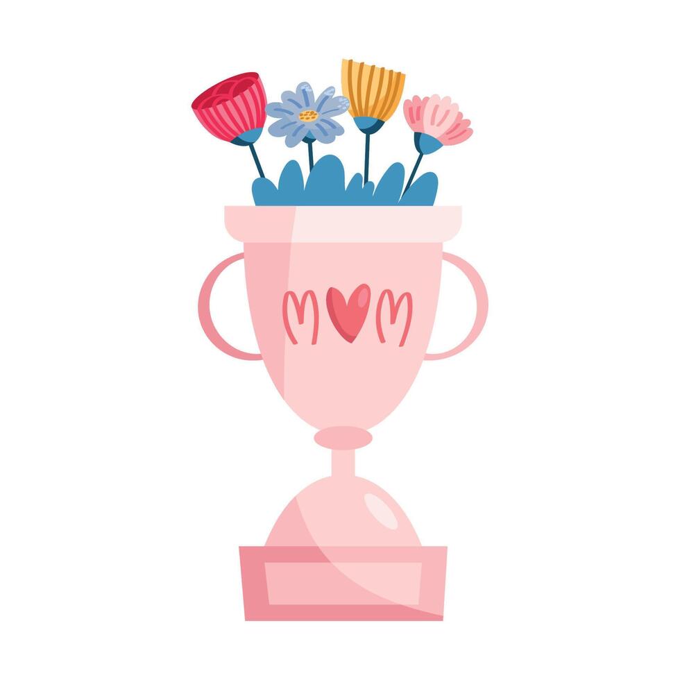 corazón en mamá trofeo con flores icono vector