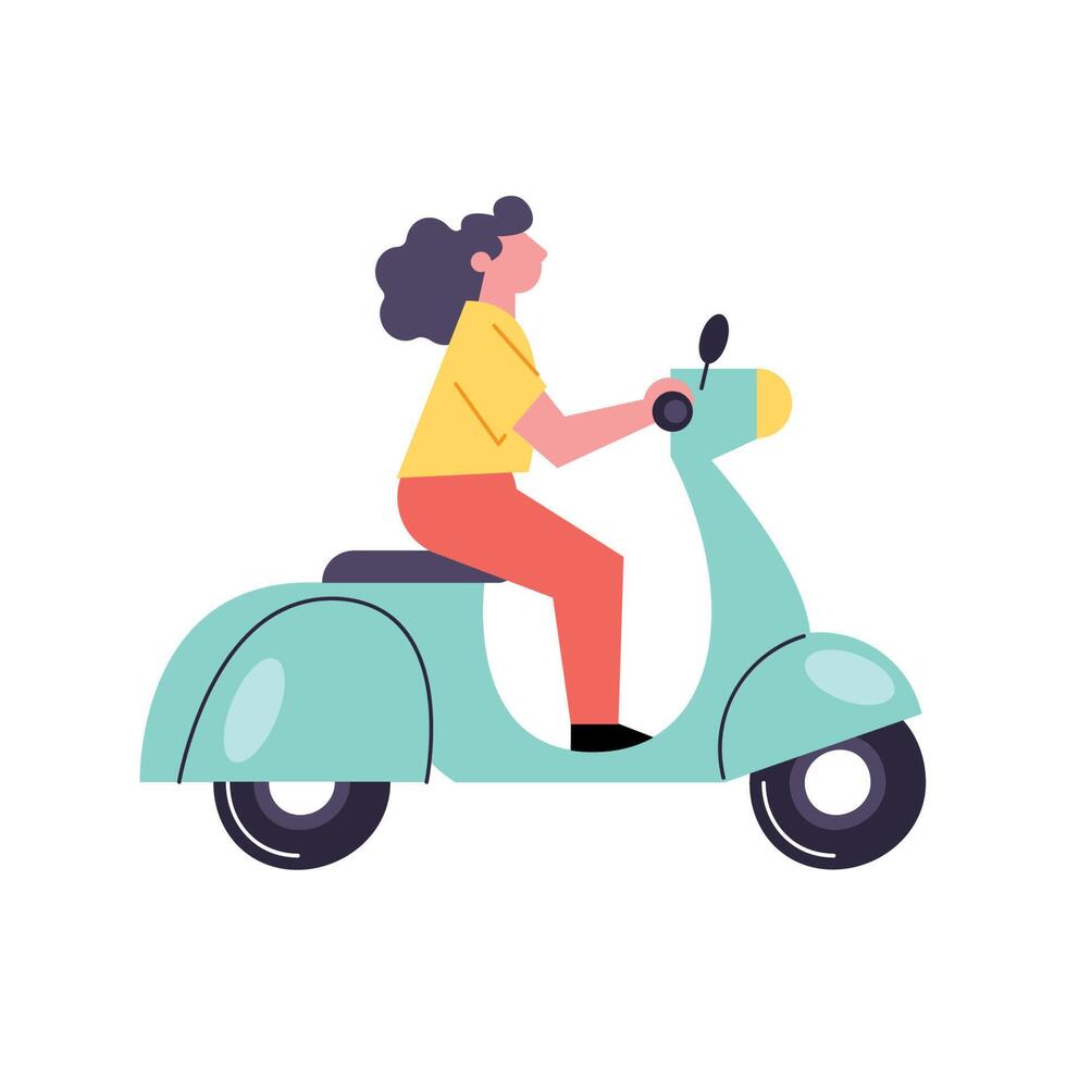 Driving motor scooter adventure isolated vector