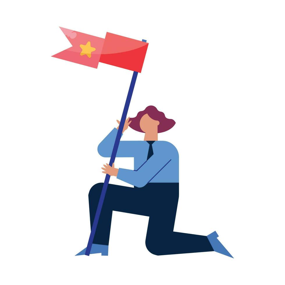 mujer de negocios ondulación éxito bandera personaje vector