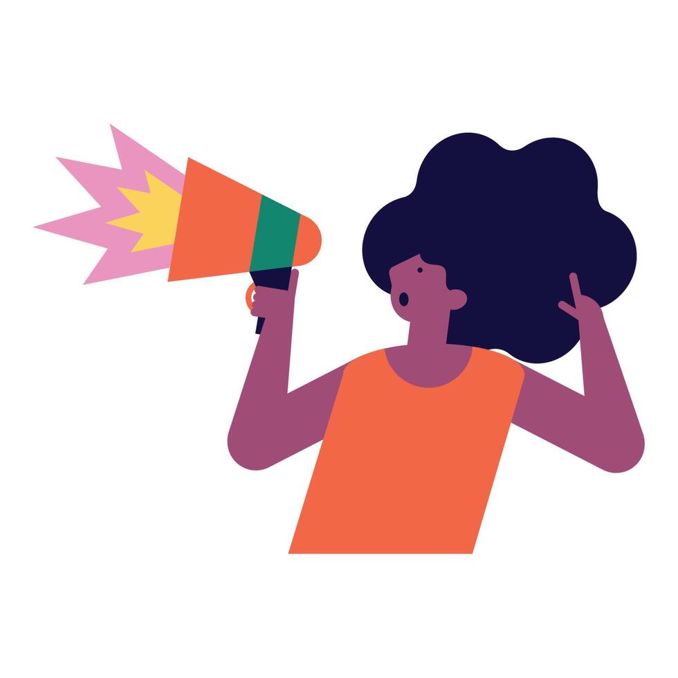 woman using megaphone device character vector