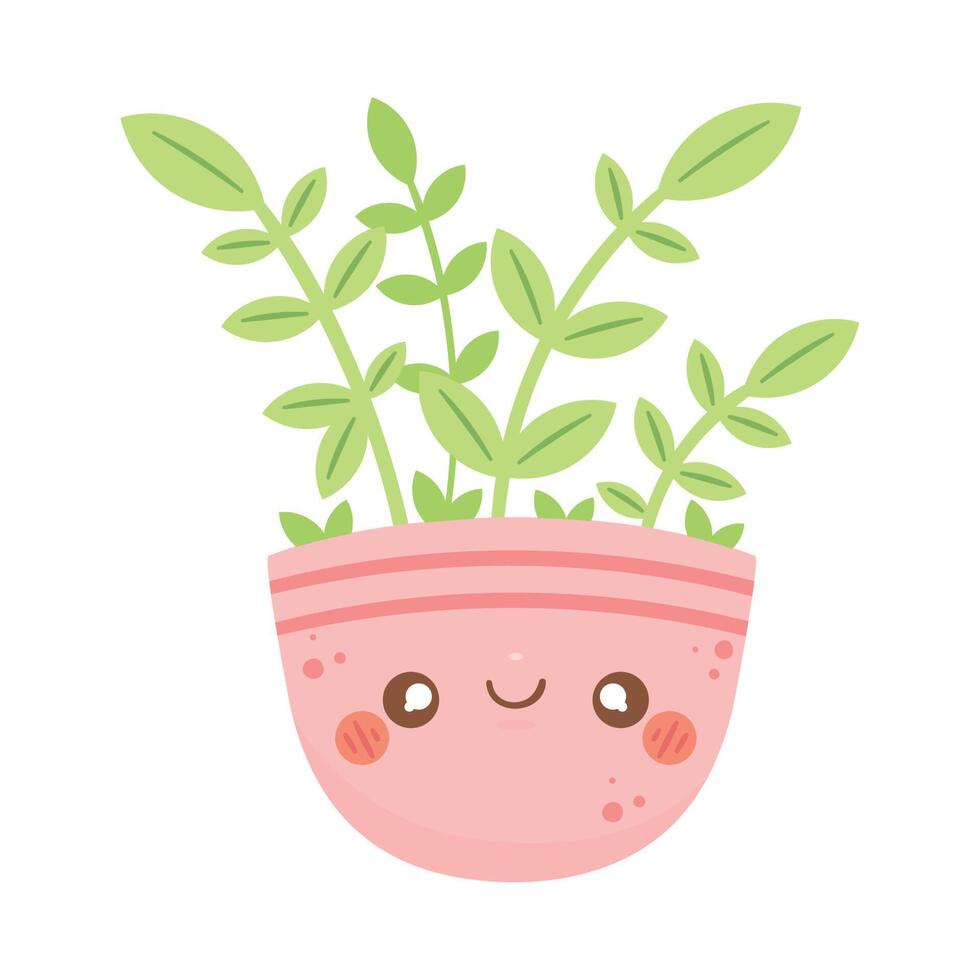 contento rosado kawaii planta maceta terminado blanco vector