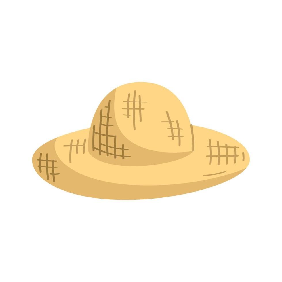 Paja sombrero granjero accesorio icono vector