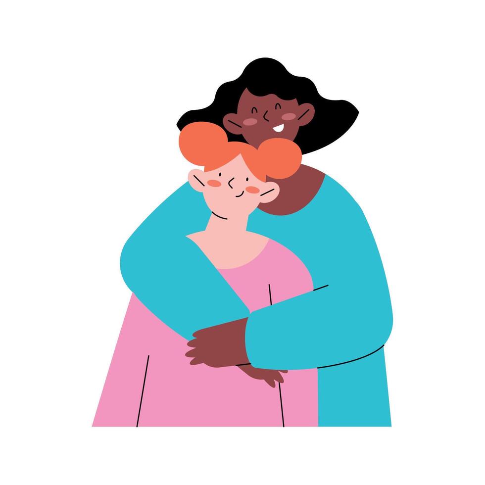 interracial girls in a brotherly hug characters vector