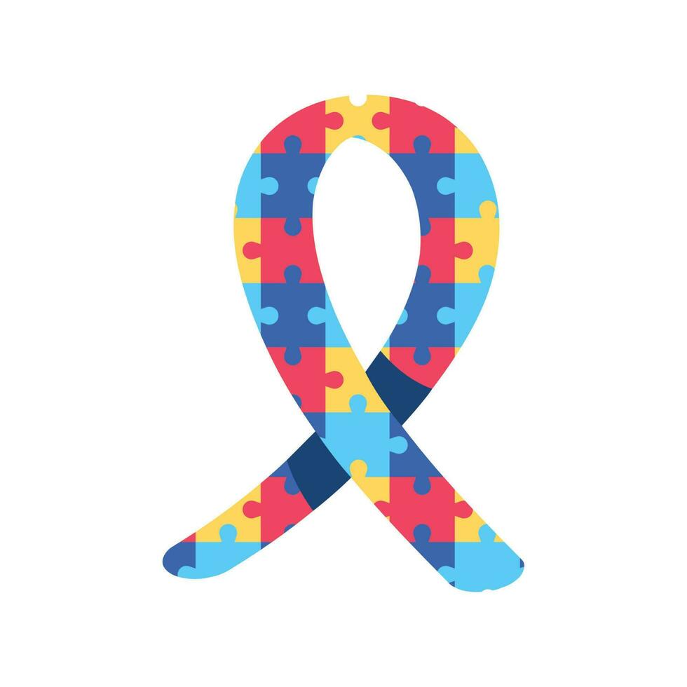 puzzle ribbon autism campaign icon vector