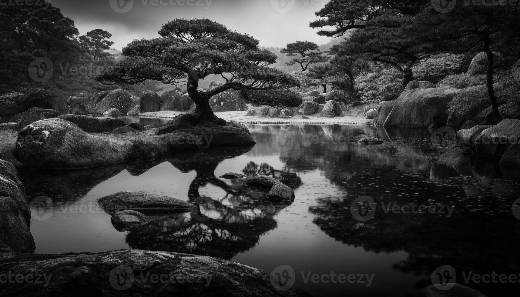 Tranquil scene of water reflecting beauty in nature generated by AI photo