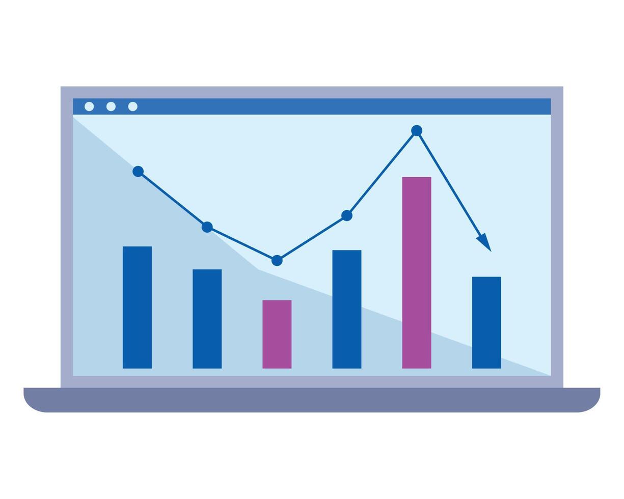 laptop with statistics bars tech vector