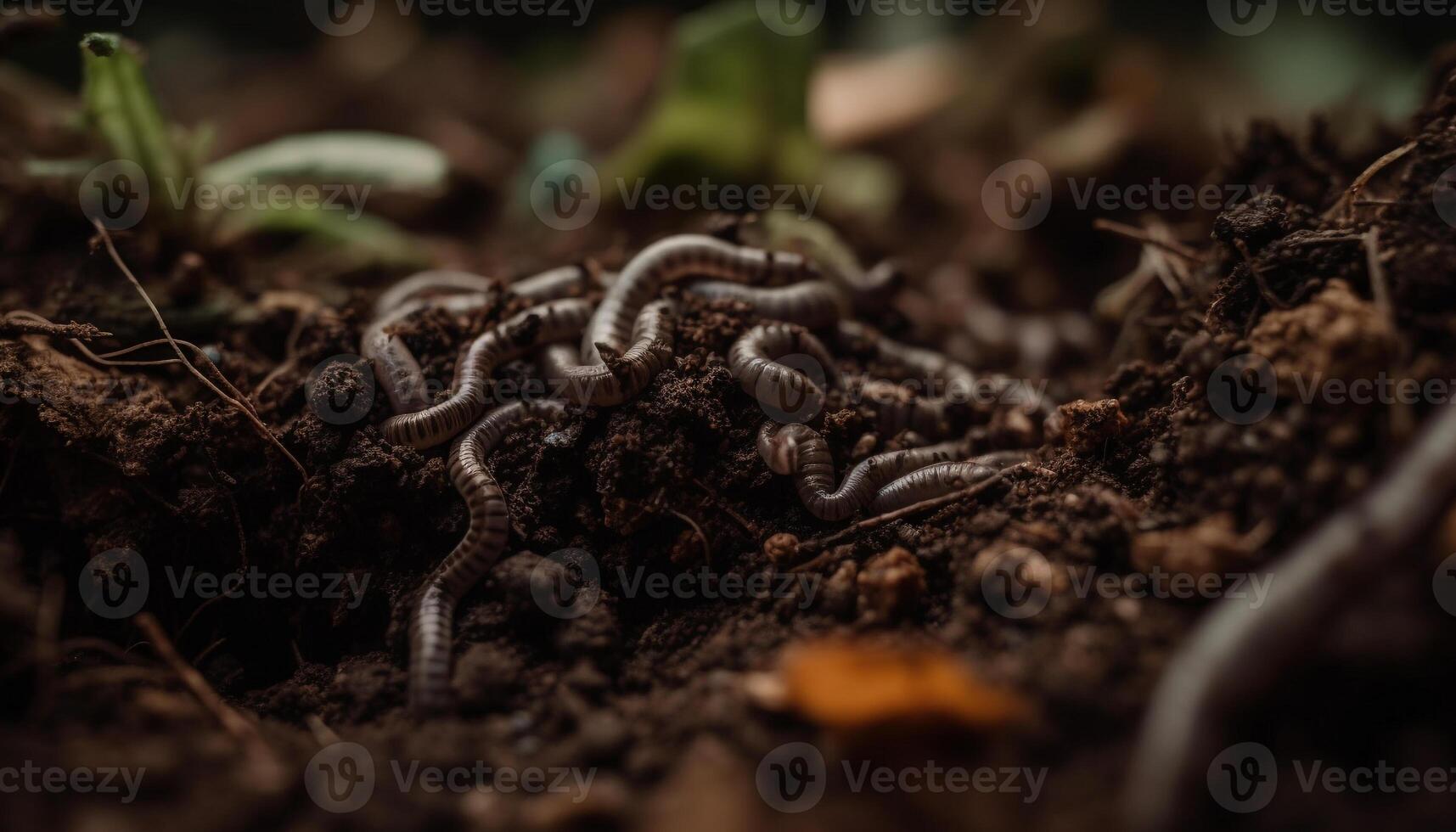 Crawling caterpillar eats green plant in the forest generated by AI photo