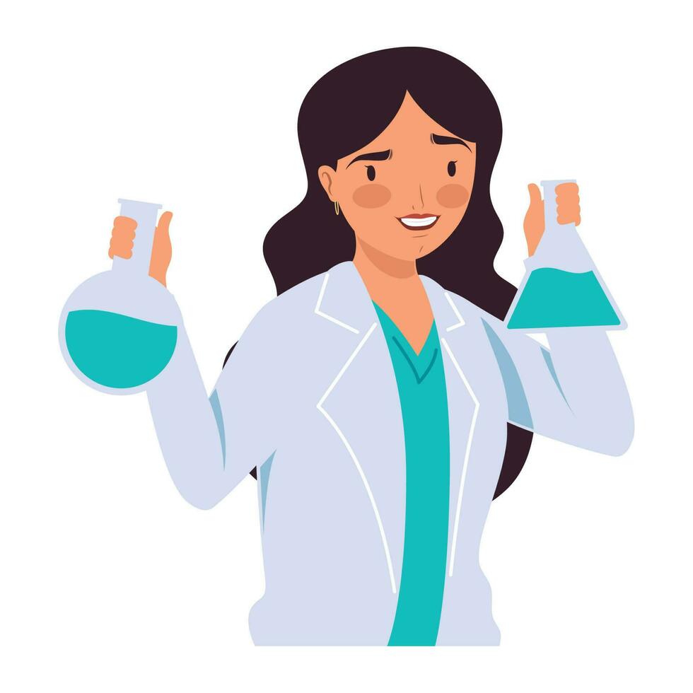 female laboratory worker character avatar vector