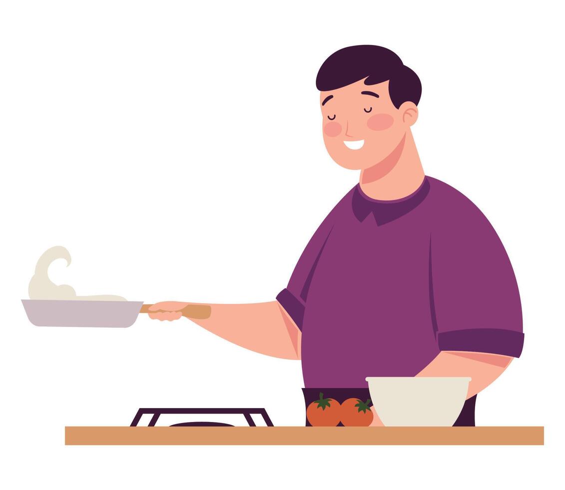 man cooking with pan character vector