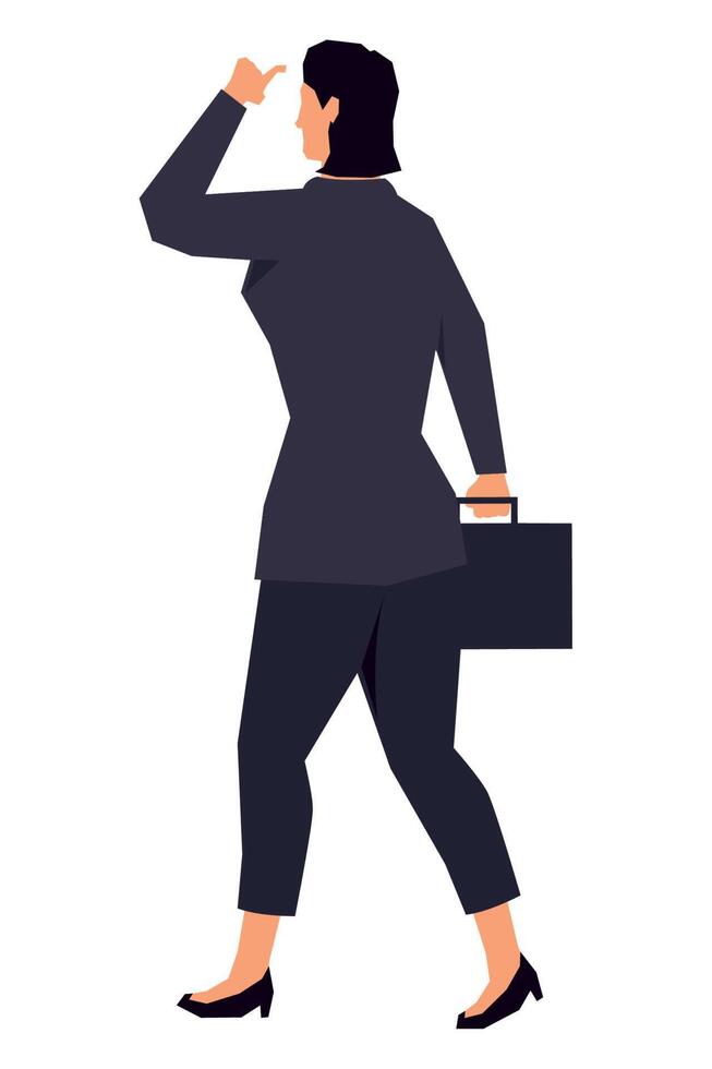 elegante mujer de negocios con portafolio personaje vector