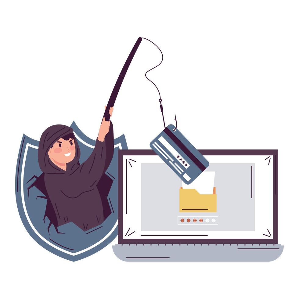 hacker fishing credit card character vector