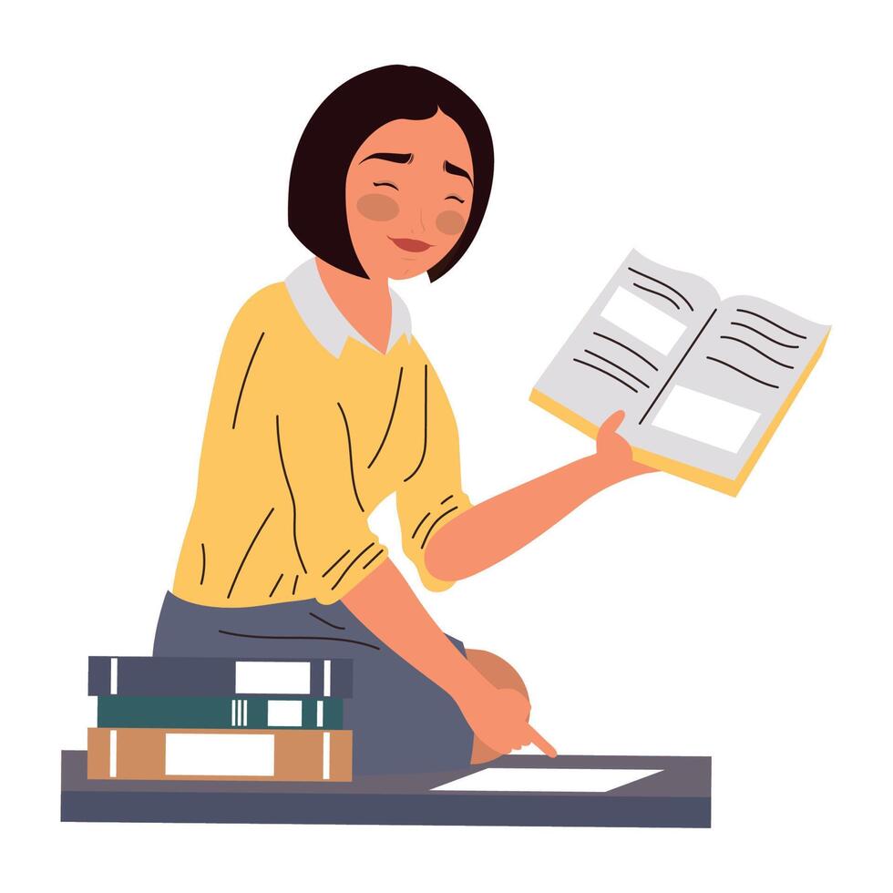 female teacher with books character vector