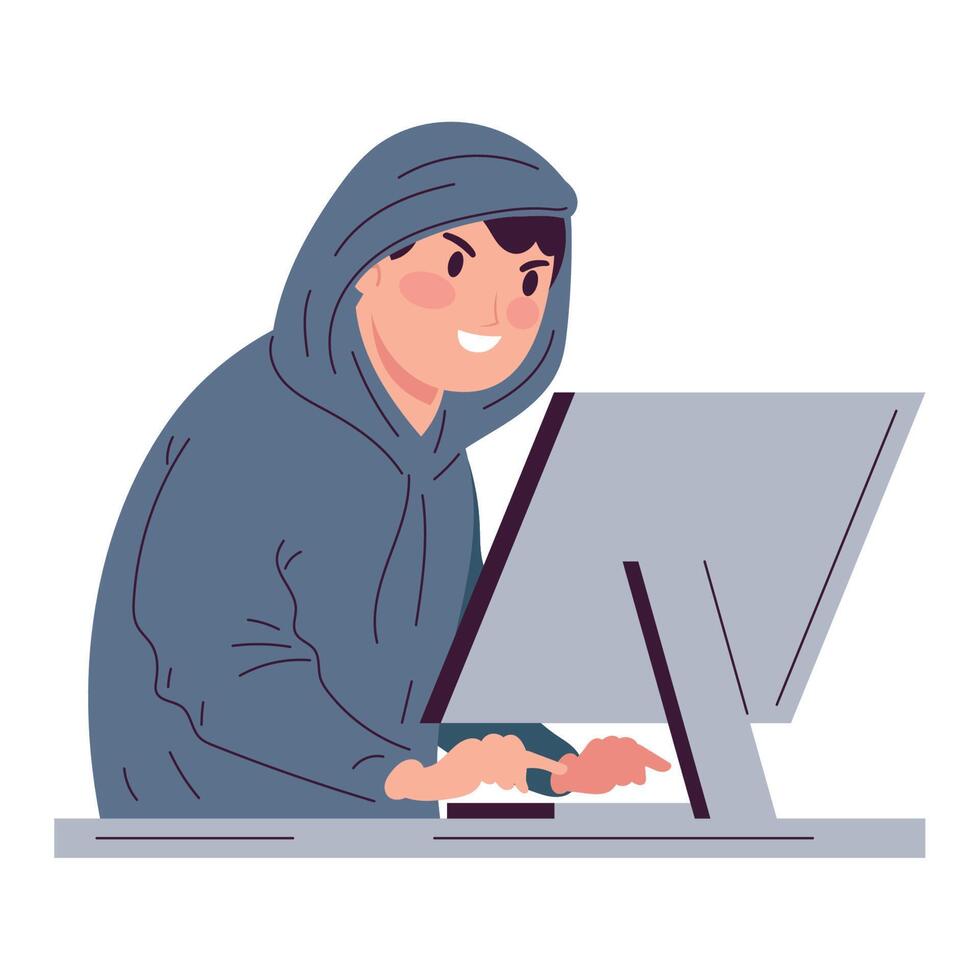 hacker utilizando escritorio ciber fraude vector
