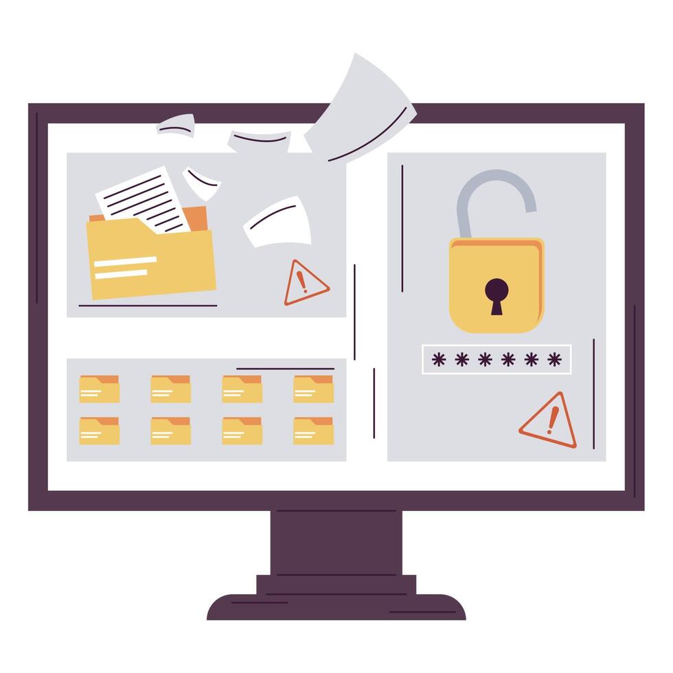 desktop with cyber fraud icon vector
