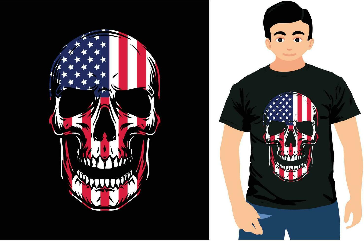 Skull American Flag With T-shirt Design, Skull T-shirt, USA Flag Shirt. vector