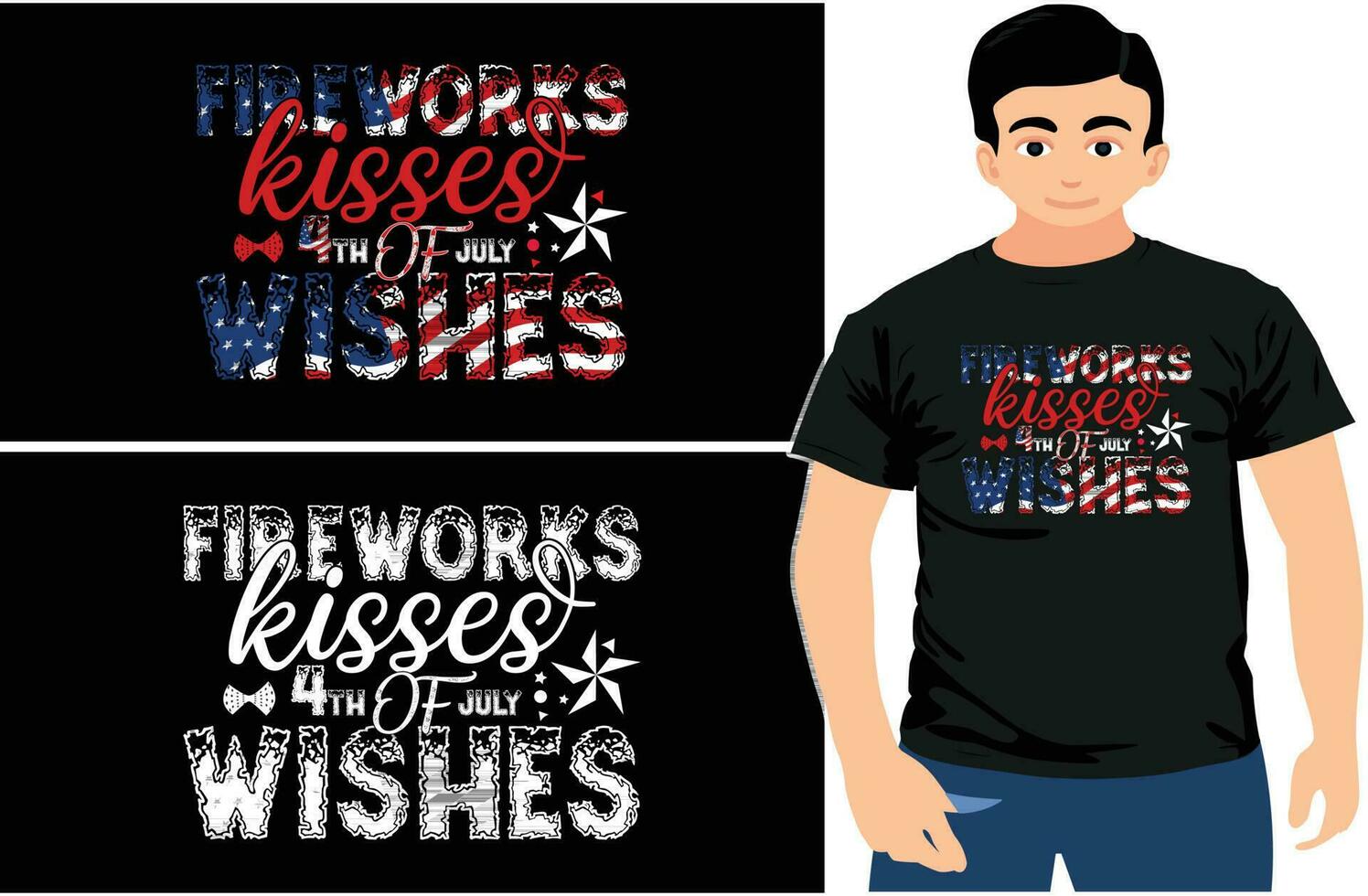 Fireworks Kisses 4th of July Wishes, American Flag With Happy 4th of July Shirt, T-shirt Design. vector