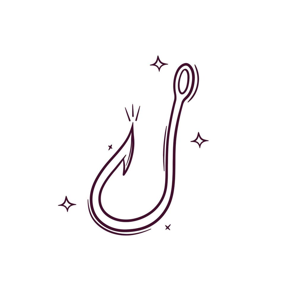 Hand Drawn Fishing Hooks. Doodle Vector Sketch Illustration