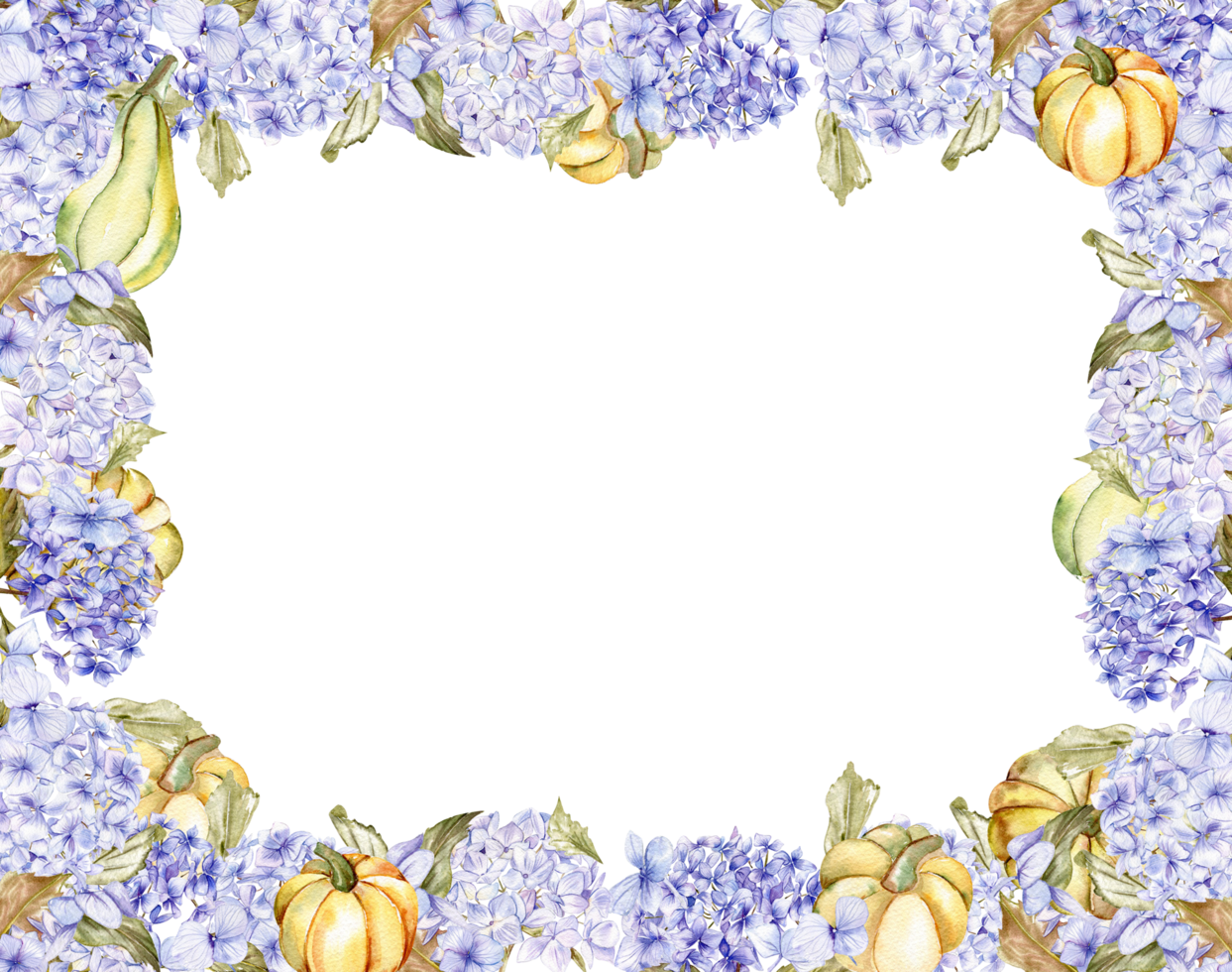 Autumn square frame with bluehydrangea. png