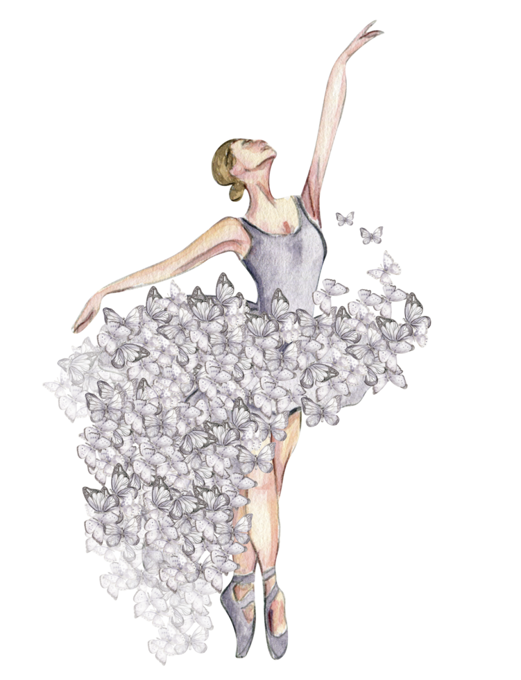 waterverf dansen ballerina met vlinder en magnolia. png