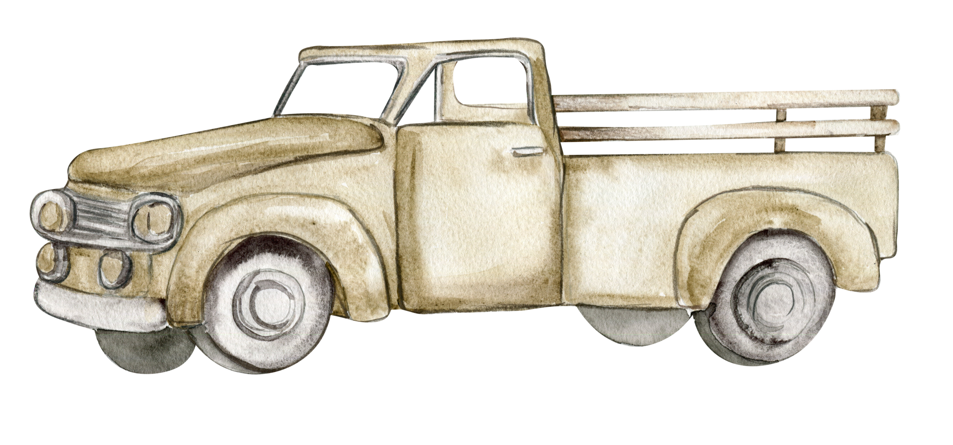 Vintage watercolor truck, hand drawn illustration of old retro car . png