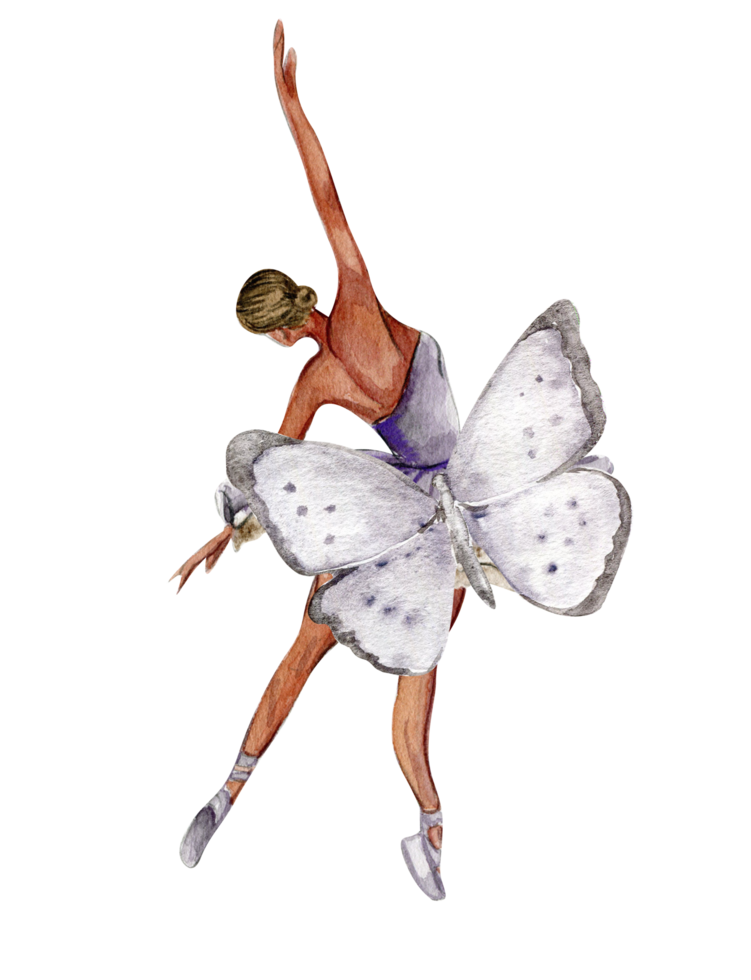 vattenfärg dans ballerina med fjäril och magnolia. png