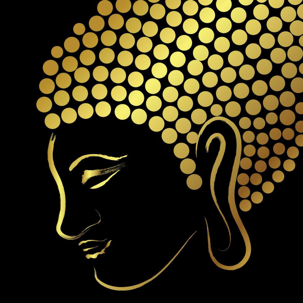 Golden Buddha face brush stroke over black background vector