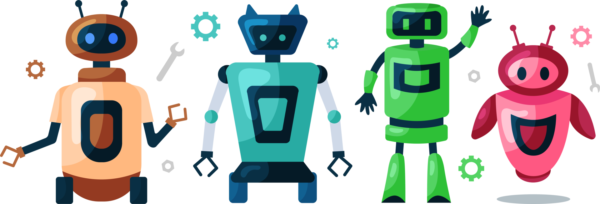 AI technology and cyber character illustration. Futuristic technology service and communication artificial intelligence concept png