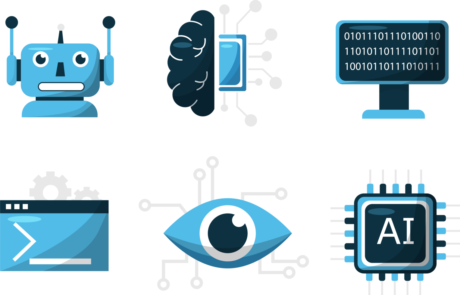 Artificial intelligence icon set element design illustration. AI technology and cyber elements. Futuristic technology service and communication artificial intelligence concept png