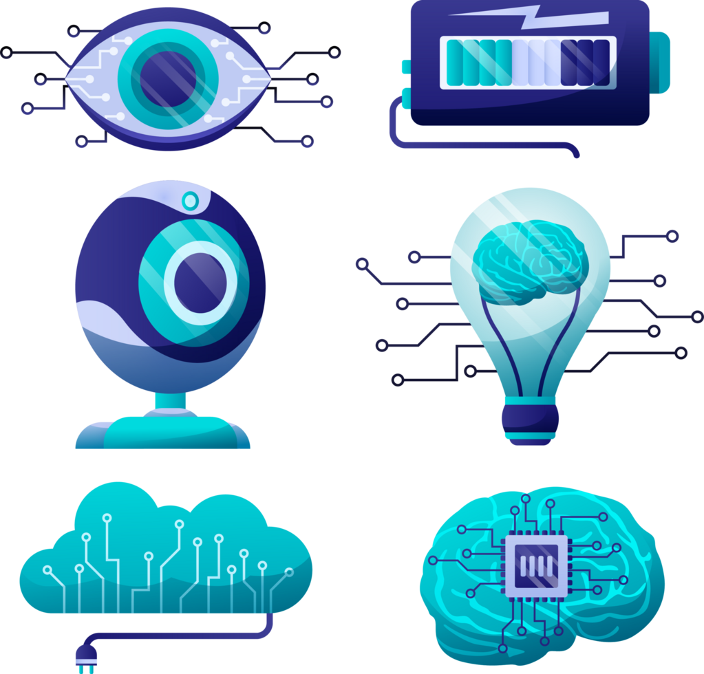 Artificial intelligence icon set element design illustration. AI technology and cyber elements. Futuristic technology service and communication artificial intelligence concept png