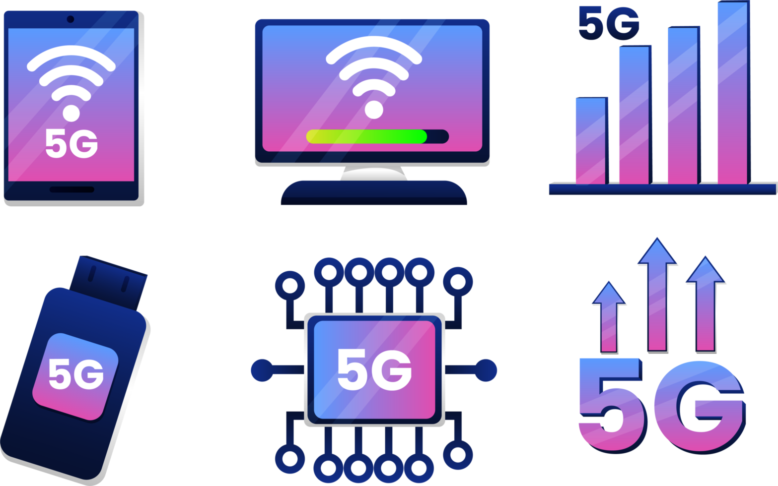 Mobile wireless 5th generation technology element design illustration. 5G wireless network technology concept png