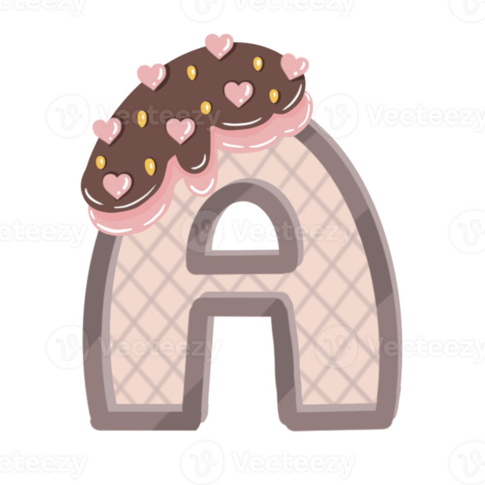 A to Z alphabet cookies coated with chocolate and strawberry and topped with heart-shaped png