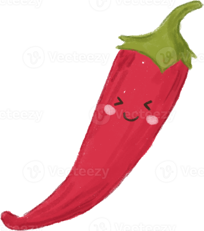 Cute and funny cartoon pepper vegetable characters clipart with face emoticon in hand drawn crayons for decoration. png