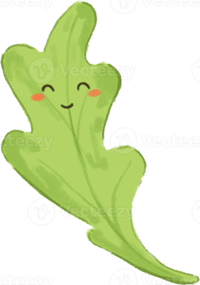 Cute and funny cartoon mesclun vegetable characters clipart with face emoticon in hand drawn crayons for decoration. png