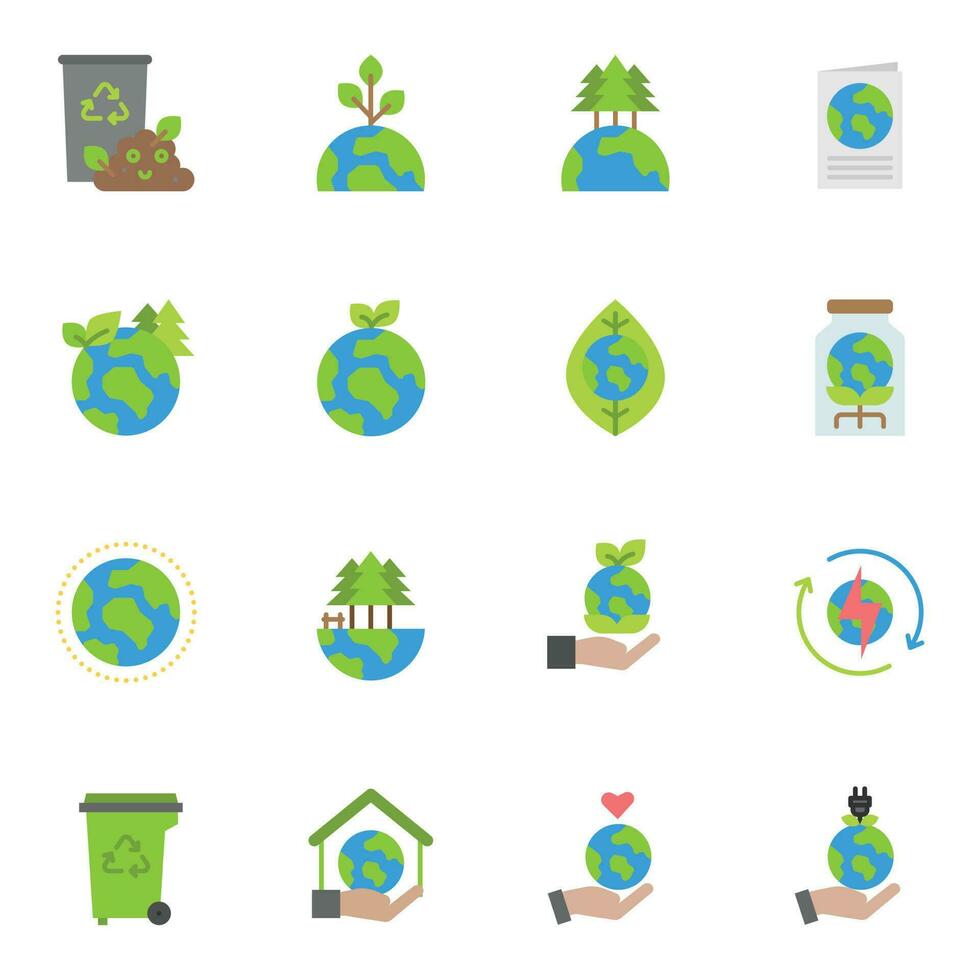 Earth Day Ecology and Environment Icon set. Nature Renewable Energy Icons. Eco Friendly Outline Vector Icon Sign
