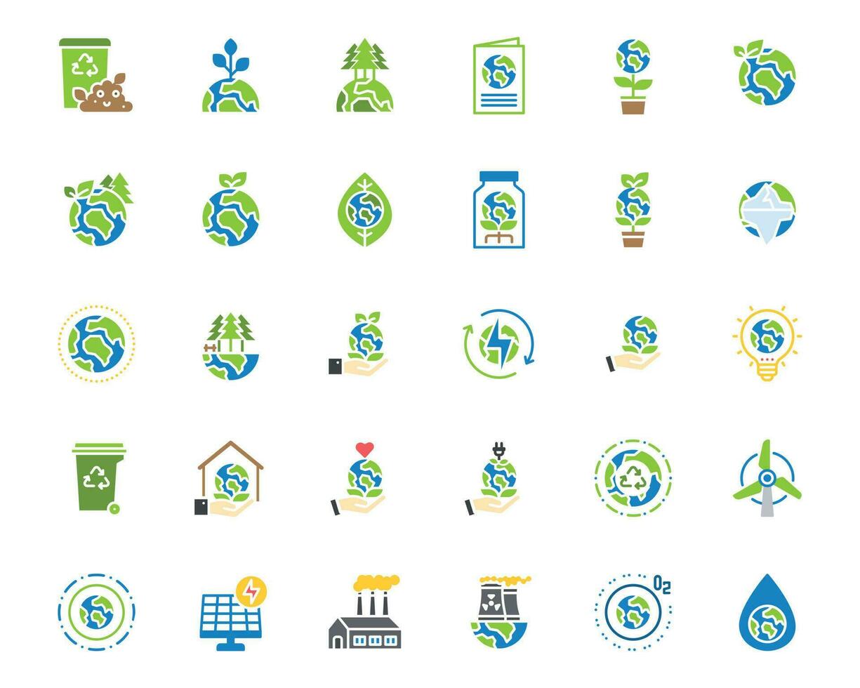 Earth Day Ecology and Environment Icon set. Nature Renewable Energy Icons. Eco Friendly Outline Vector Icon Sign