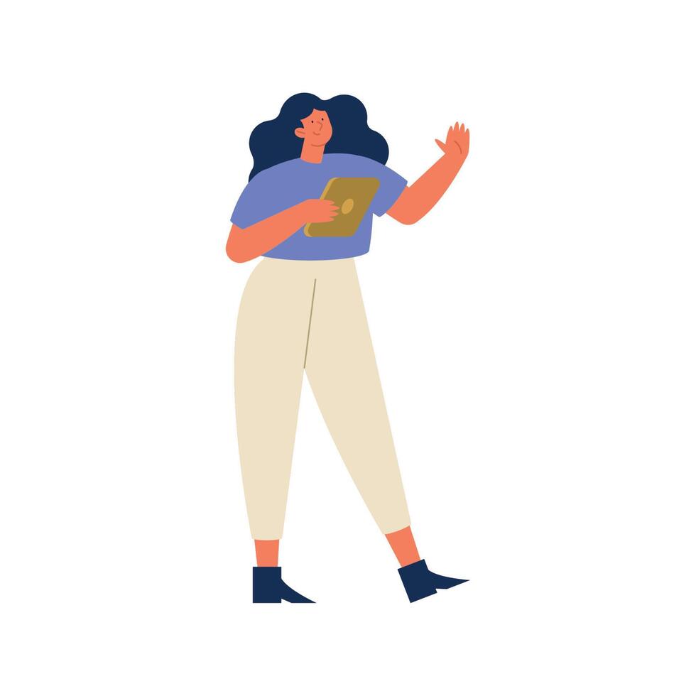 woman using tablet device character vector