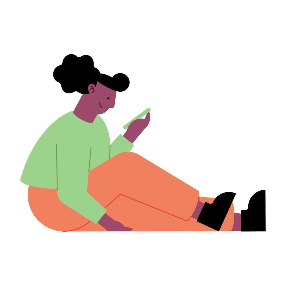 afro mujer utilizando teléfono inteligente personaje vector