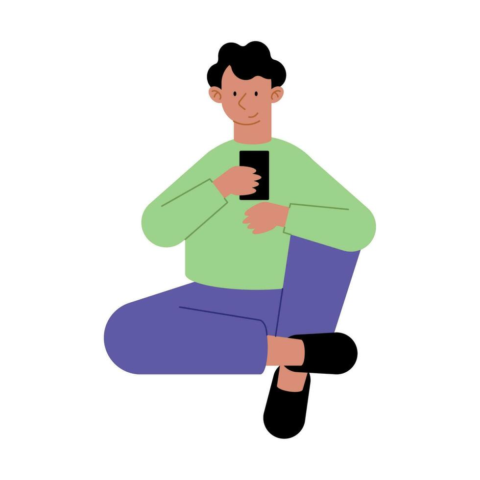 young man using smartphone character vector