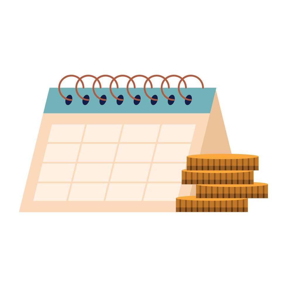 coins dollars and calendar icon vector