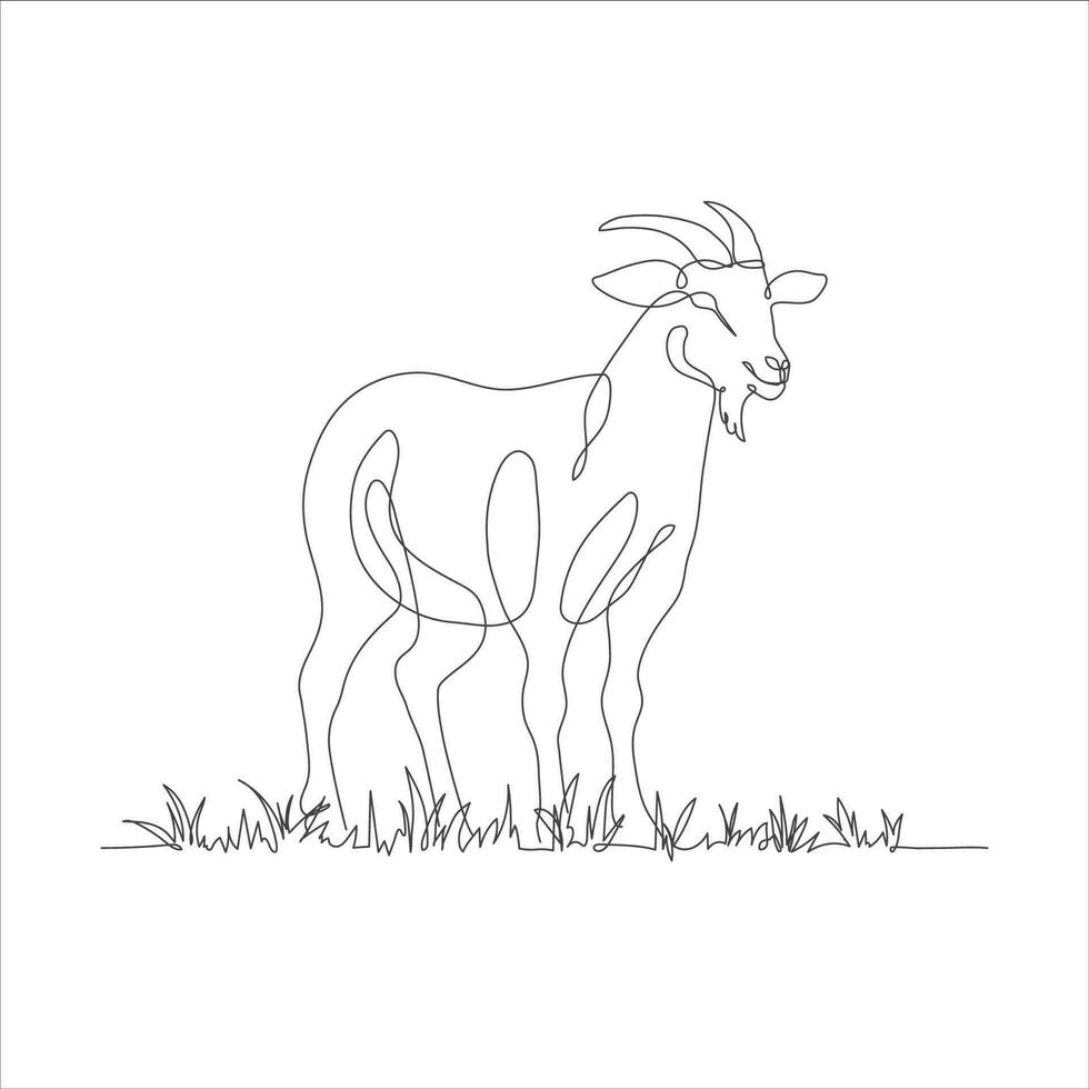 cabra uno línea continuo dibujo. cabra en el césped línea Arte icono. cabra con césped lineal icono. granja animal línea Arte icono ilustración. minimalista lineal vector ilustración. vector ilustración