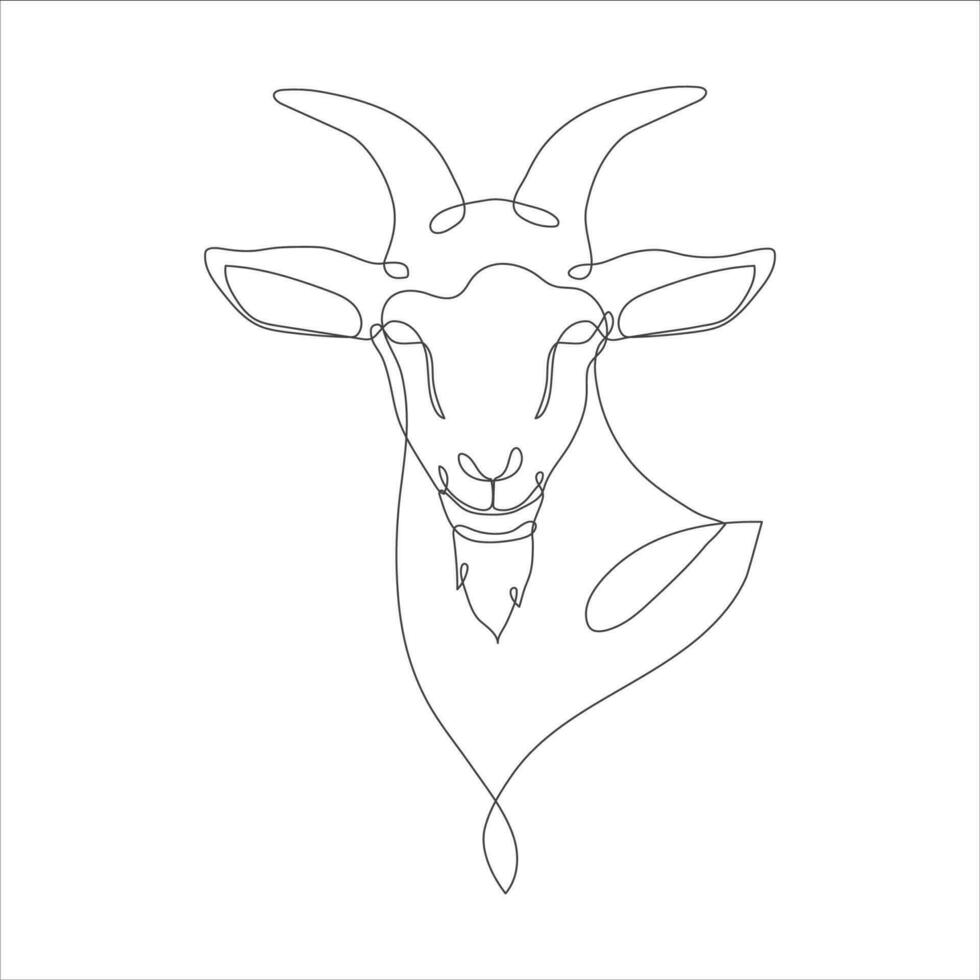 Goat head in continuous line drawing style. Goat head line art icon design. Capricorn minimalist black linear icon. Vector illustration. Vector illustration