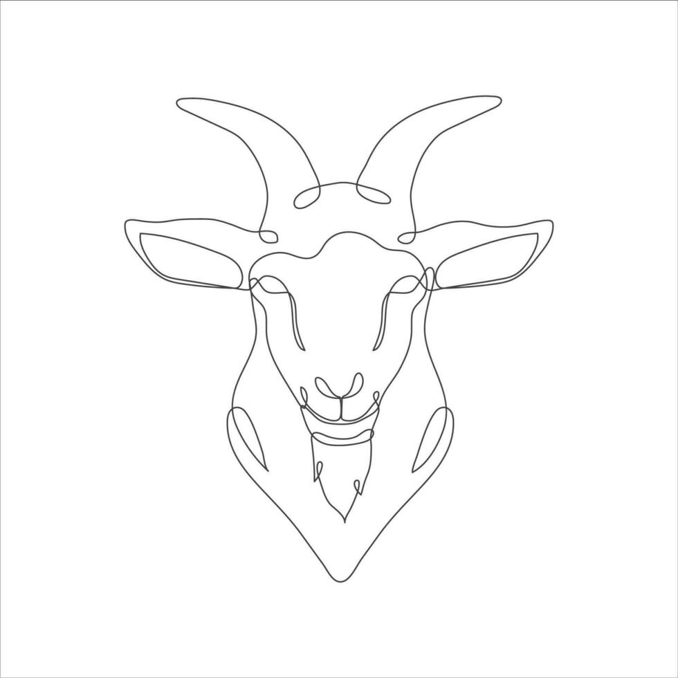 Goat head in continuous line drawing style. Goat head line art icon design. Capricorn minimalist black linear icon. Vector illustration. Vector illustration