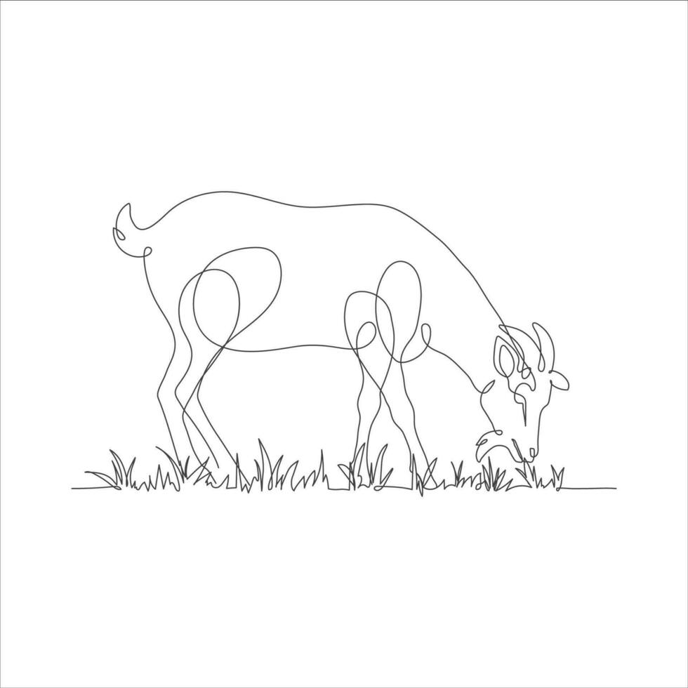 Goat one line continuous drawing. Goat in the grass line art icon. Goat with grass linear icon. Farm animal line art icon illustration. Minimalist linear vector illustration. Vector illustration